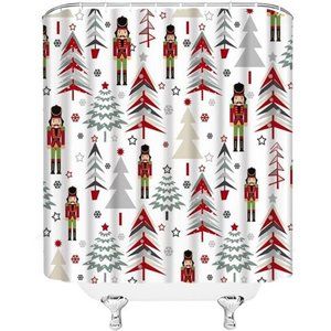 Christmas Shower Curtain Nutcracker Decor Holiday Bath Bathroom Xmas Decoration